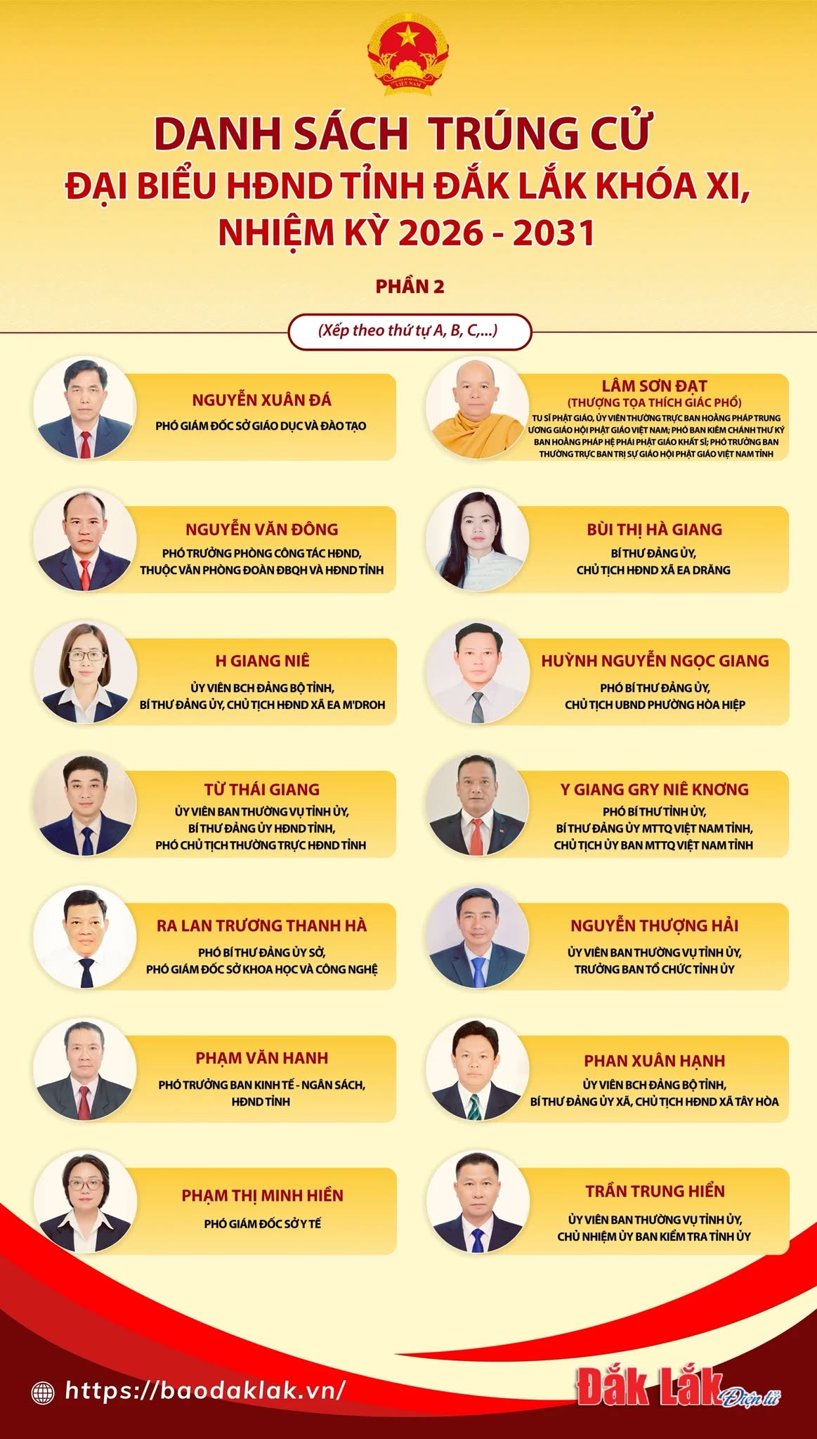 Danh sách 84 đại biểu HĐND tỉnh Đắk Lắk khoá XI, nhiệm kỳ 2026 - 2031