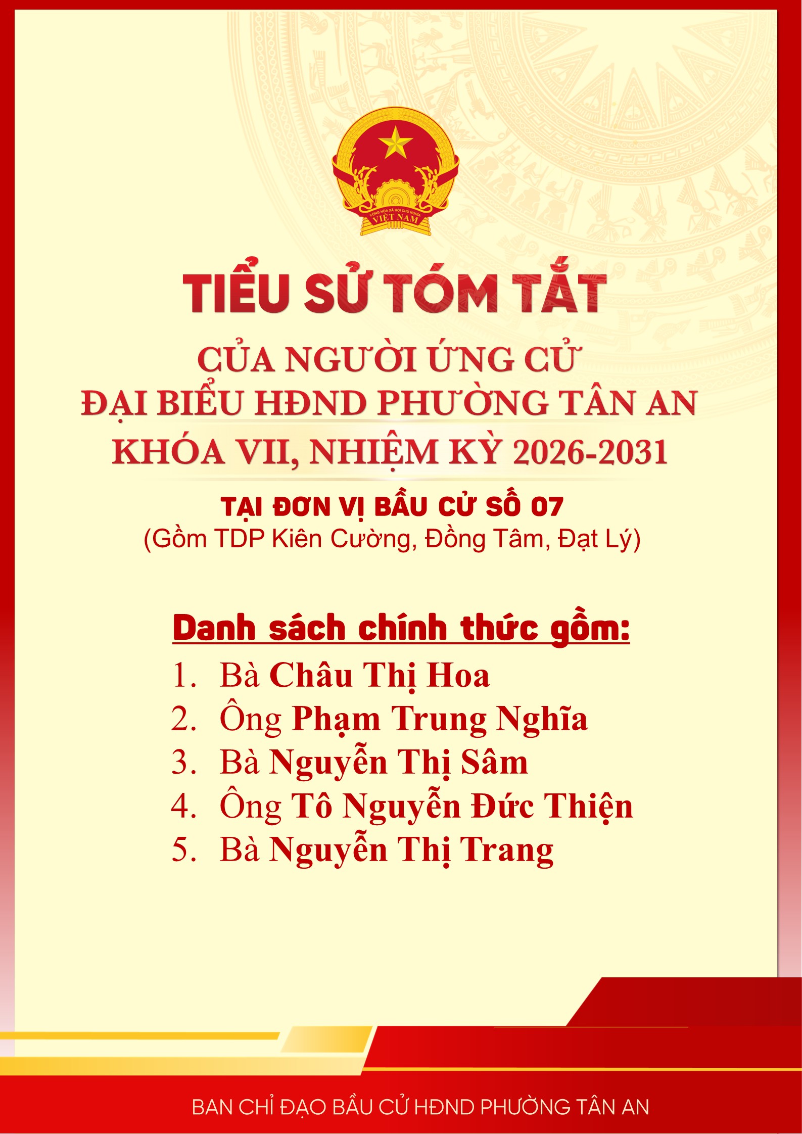 Tiểu sử tóm tắt của người ứng cử đại biểu Hội đồng nhân dân phường Tân An nhiệm kỳ 2026-2031 tại đơn vị bầu cử số 07