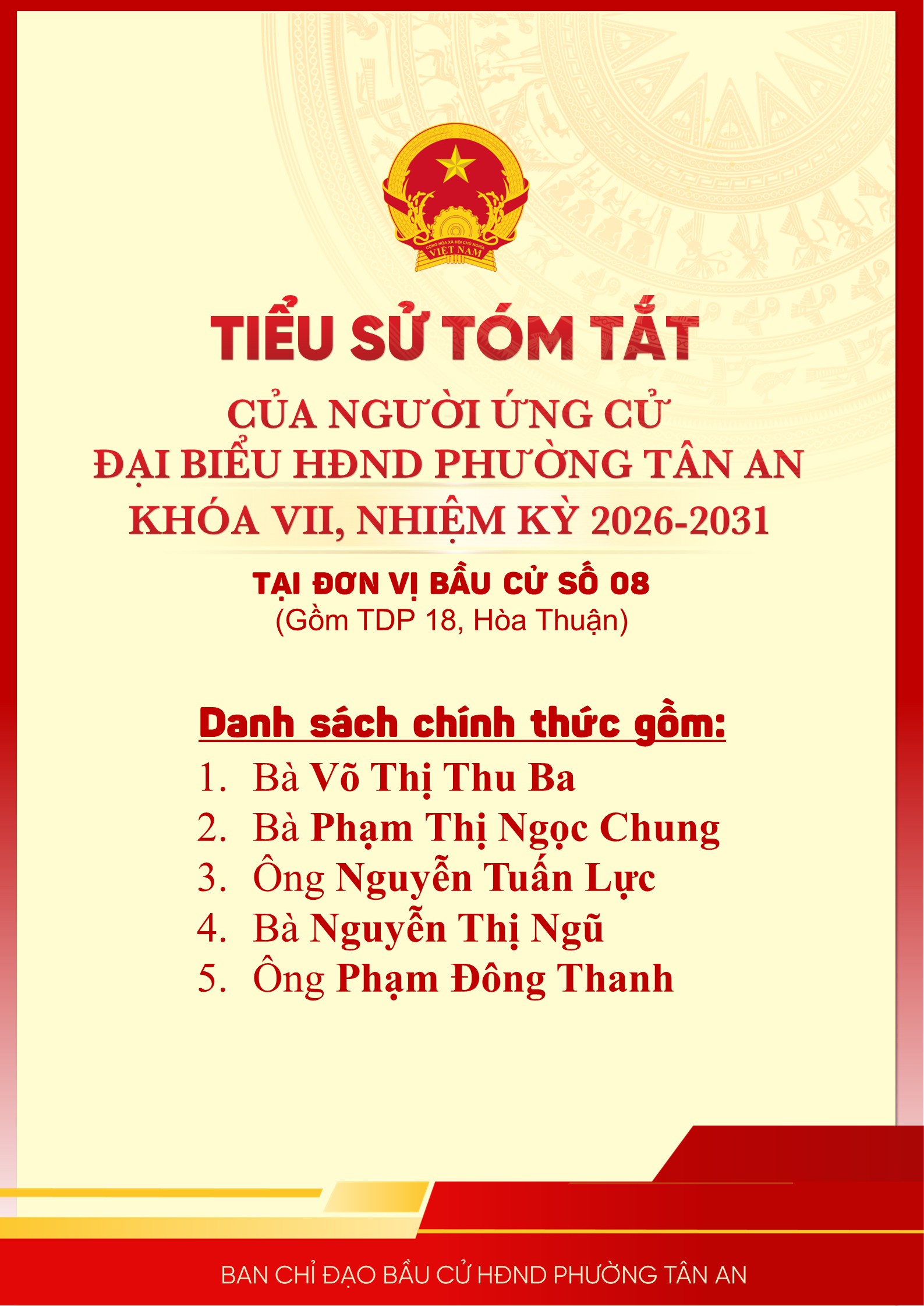 Tiểu sử tóm tắt của người ứng cử đại biểu Hội đồng nhân dân phường Tân An nhiệm kỳ 2026-2031 tại đơn vị bầu cử số 08
