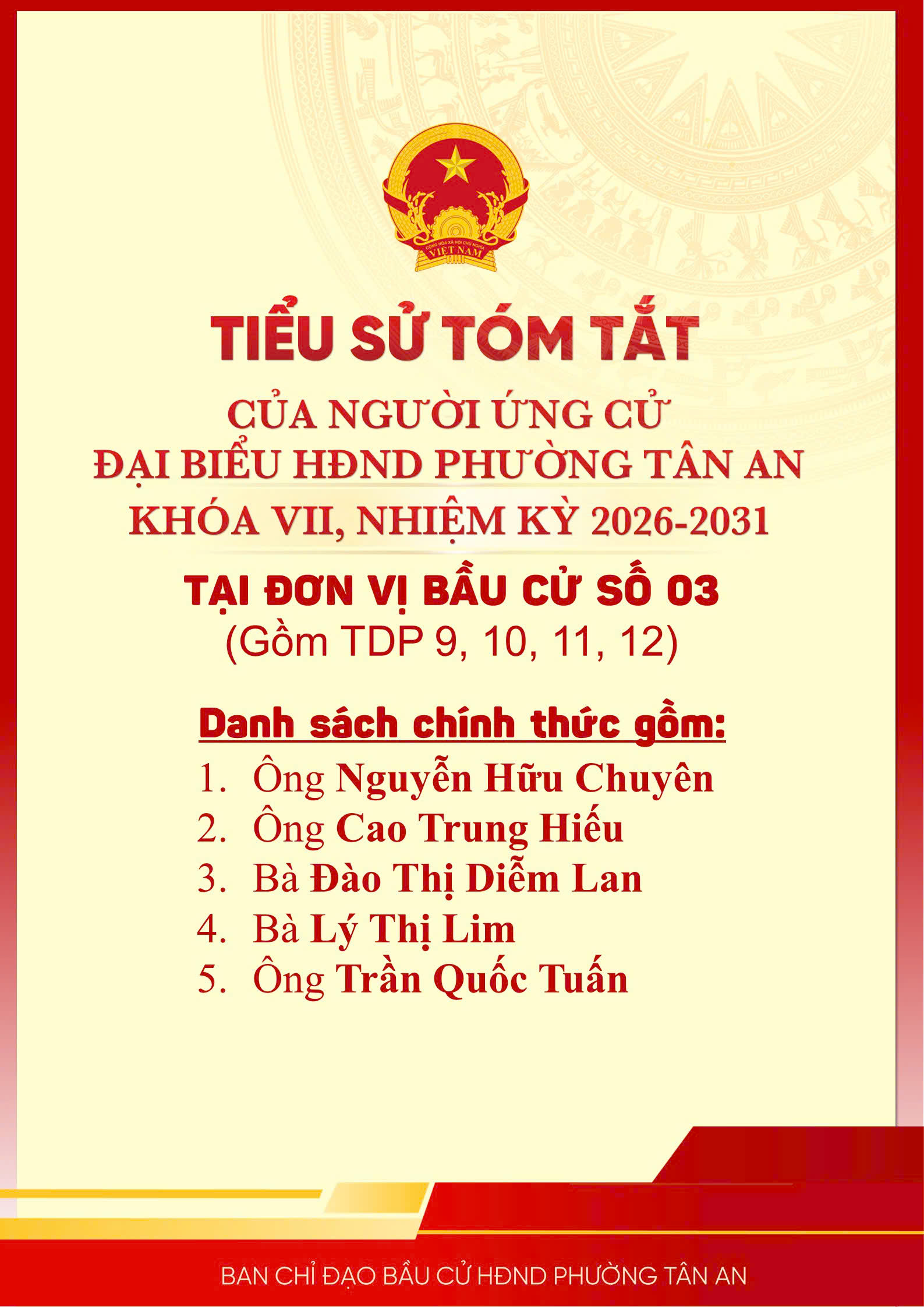 Tiểu sử tóm tắt của người ứng cử đại biểu Hội đồng nhân dân phường Tân An nhiệm kỳ 2026-2031 tại đơn vị bầu cử số 03